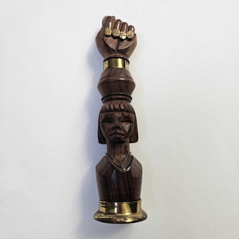 Vintage Wood Brass FIGA Fist Sign Wine Corkscrew & Bottle Opener Hand Carved